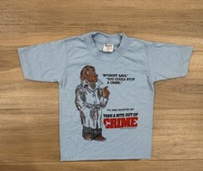 Vintage McGruff Crime Dog Kids T-Shirt SMALL 6-8 Youth Blue 70s 80s Stedman USA picture