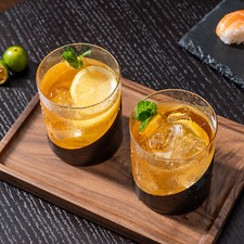 12 oz Old Fashioned Glasses, Modern Black & Gold Tone Cocktail Glasses, Set of 4 picture