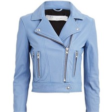 IRO Women's Hartley Leather Moto Jacket Size 10 In Blue picture