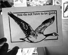 Linocut Print Wild Geese 5x7 Handprinted Mary Oliver Bird by reillysheaart picture