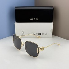 Gucci GG1207SA Geometric Sunglasses Gold Frame Grey Lens Women 64-16-140 picture