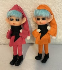 Vintage Pixie Elf Ornaments Felt Rubber Face Japan picture