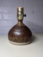 Vintage MCM Studio Pottery Table Lamp Brown Drip Glaze Ceramic Danish Style picture