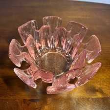Vintage Viking Glass Pink Optic Ice Snowflake Bowl Candy Dish 6” MCM picture