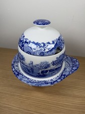 VTG Spode Blue Italian Jam Marmalade Honey Pot Lid Integral Underplate England picture