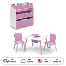 Delta Children 4 Piece Toddler Playroom Set Table Chairs Toy Organizer Pink picture