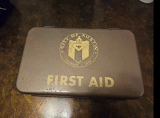 Vintage City of Austin Texas First Aid Metal Kit Box Medical Supply Co Rockford picture