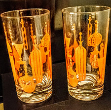 Set of 2 Vintage 1950s-1960s MCM Orange Highball Glasses 12 oz  No defects picture