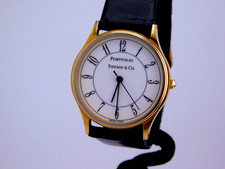 VINTAGE PORTFOLIO TIFFANY & CO 7J QUARTZ 18K GOLD PLATE MENS WRISTWATCH C.1990s picture