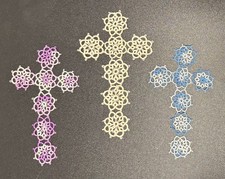 Antique / Vtg bookmark lot of 3 early 1900's Tatting Cross Christian Religion picture
