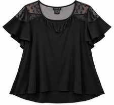 Torrid Women’s Plus Size 3X Black Sheer Shoulder Polka Dot Short Sleeve Blouse  picture