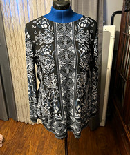 Avenue Navy White Floral  Tunic Blouse Top  XL Long Sleeve picture