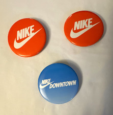 Nike Advertising Pinback Button Lot of 3 - 2 Orange Swoosh, 1 Blue Nike Downtown picture