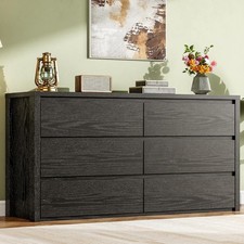 Wide 6 Drawer Dresser Black, Handle Free Wood Chest for Bedroom Living Room picture