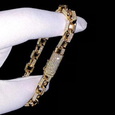 5.50Ct Round Cut Moissanite Men's Cuban Link Chain Bracelet 925 Sterling Silver picture