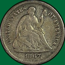 1867-S Seated Liberty Half Dime Fine F Coin #46423 picture