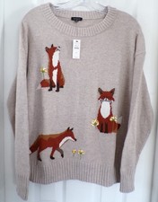 NWT NEW FALL TALBOTS MEDIUM FOX CREWNECK SWEATER TAN HEATHER MULTI $139.00 picture