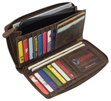 Vintage Leather Women's Wallet RFID Zip Around Card Holder Phone Wristlet Clutch picture