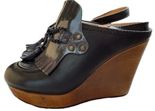 See By Chloe Womens Wedge Clog Navy Shoes Tassels Mules Sz 38 US 7.5 picture