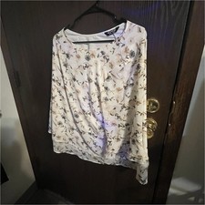 BLOOMCHIC Women’s US 18-20 White Floral Scoop Neck Long Sleeve Blouse picture