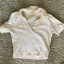 Madewell Women’s White Solid Collared Short Sleeve Knit Cotton Top Size S picture