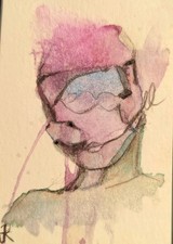 ACEO  Original  Painting  Abstract surrealism Portrait Jess Russell picture
