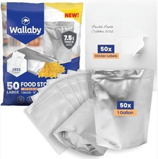 Wallaby 50 Count 1-Gallon Gusset Mylar Bags with Label 15 Mil Total 14x10 Silver picture