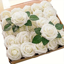 25pcs Artificial Flowers, Fake Flowers Roses W/stem For DIY Wedding Bouquets Cen picture