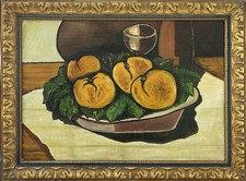 Mid XX Century Hand Made Still Life with Fruit Oil Painting Style Georges Braque picture