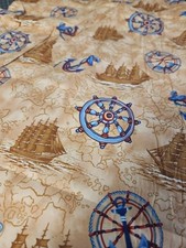 BT YARD VTG Nautical Tales at sea  anchors 100% cotton quilting RED Textiles picture