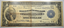 1918 $1 FRBN FEDERAL RESERVE BANK NOTE GREEN EAGLE ~ PHILADELPHIA Fr#715 ~ VF picture