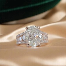 4Ct Oval Cut Lab Created Diamond Engagement Wedding Ring 14K White Gold Finish picture