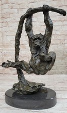 C. Williams Signed Bronze Chimpanzee Swing on Bar Sculpture Playful Figurine picture