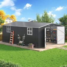 12x18FT Outdoor Metal Storage Shed with Durable Frame and Lockable Door, Black picture