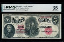 AC Fr 87 1907 $5 Legal Tender PMG 35 picture
