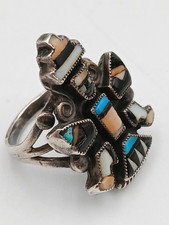 Vintage Zuni Knifewing Inlay Sterling Silver Ring Size 5.5 READ picture