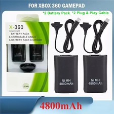 2pcs Rechargeable Battery Pack USB 4800mAh Charger Cable For XBox 360 Controller picture