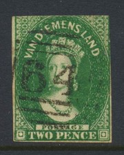 Tasmania 1855 2d deep green SG15 used Cat £550 picture