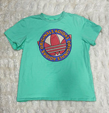 Adidas Originals Graphic T-Shirt Mint Green Pink Trefoil Big Logo Unisex Size M picture