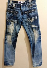 ROY LYS Blue Designer Biker Jeans Men’s Size 30 Multi Pocket Cargo Denim picture