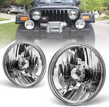 7 INCH UNIVERSAL Round Glass Crystal Clear Headlights DIAMOND WITH H4 BULB picture