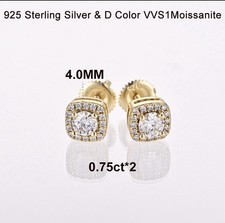 0.75CT Cushion Cut Moissanite Halo Stud Earrings D VVS 10k gold over 925  Silver picture