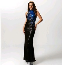 Vtg 80s 90s Alyce Designs Beaded Sequin Halter Gown Dress Formal size 4 BodyCon picture