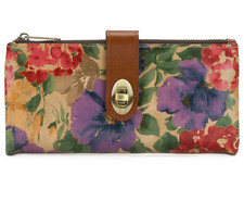 $129. Patricia Nash Annesley Leather Wallet French Hydrangeas Gold picture