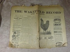 Vtg. 1891 ORIGINAL Newspaper THE WAKEFIELD Ma. RECORD Old  Ephemera picture