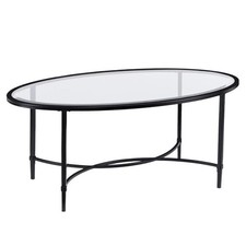 Black - SEI Furniture Quinton Oval Glass Top Cocktail Table B087TZB5Q3 picture