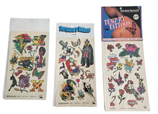 Vintage 1992 90s Jerome Russell Temporary Tattoos Skulls Roses Variety Lot Of 3 picture