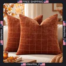DecorUhome Fall Plaid Rust Throw Pillow Covers 16x16 Set of 2 picture
