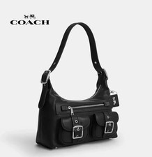 COACH Allison Zip Top Shoulder Bag CFO81 SV/BK Silver/Black Nappa Leather New picture