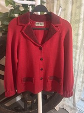 VTG San Remo Laura Knits Red Sweater Jacket Cardigan Black Collar Button USA M picture